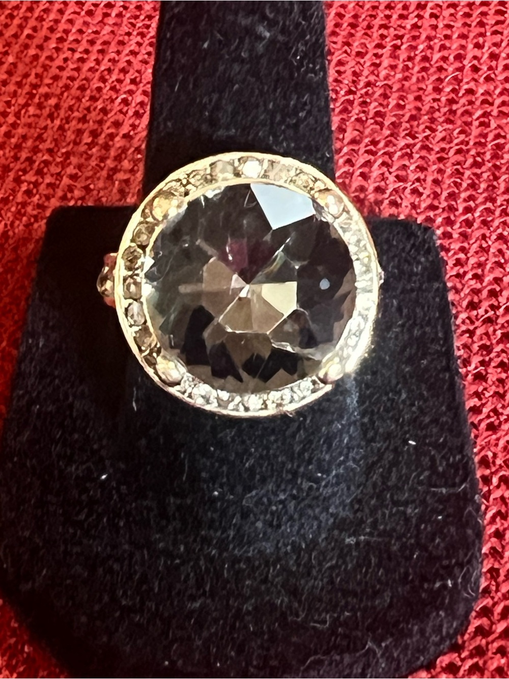 Smokey Crystal Halo Cocktail Ring. Size 7.